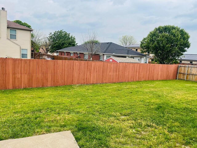 view of yard with a fenced backyard