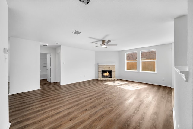 13029 Guerin Dr, Frisco, TX 75035 - unfurnished living room with visible vents, a ceiling fan, and wood finished floors