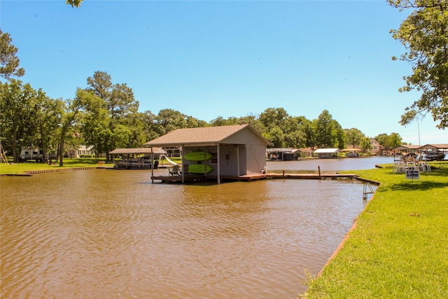 6928 Scott St, Eustace, TX 75124 - dock area with a water view, a lawn, and boat lift