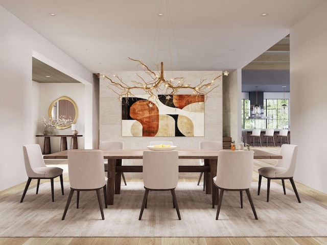 dining space with wood finished floors