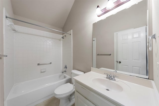 full bathroom featuring vanity, bathtub / shower combination, and toilet