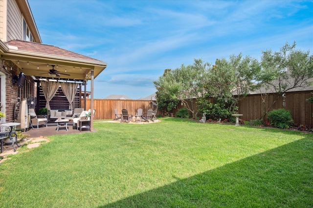 11308 Hubbard Creek Dr, Frisco, TX 75036 - view of yard with ceiling fan, outdoor lounge area, and a patio