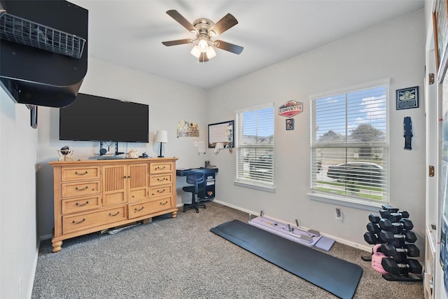 8557 Big Apple Dr, Fort Worth, TX 76179 - exercise room featuring carpet flooring, baseboards, and ceiling fan