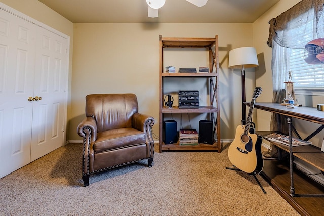 415 Oak Leaf Dr, Duncanville, TX 75137 - living area with baseboards, carpet, and a ceiling fan