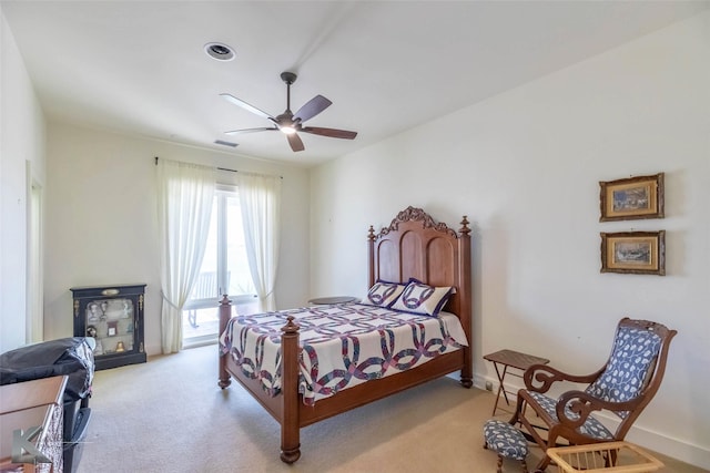 990 County Road 621, Tuscola, TX 79562 - bedroom featuring baseboards, ceiling fan, light carpet, and visible vents