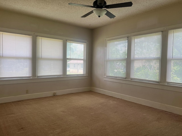 742 Elm St, Graham, TX 76450 - spare room with light colored carpet, a textured ceiling, ceiling fan, and a healthy amount of sunlight