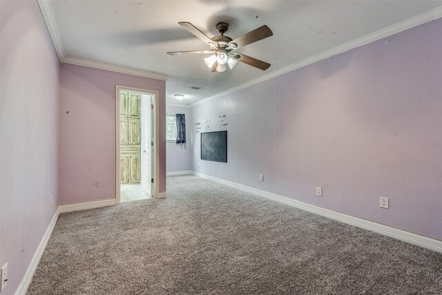 5313 Old Buena Vista Rd, Waxahachie, TX 75167 - unfurnished room featuring a ceiling fan, baseboards, light colored carpet, and ornamental molding