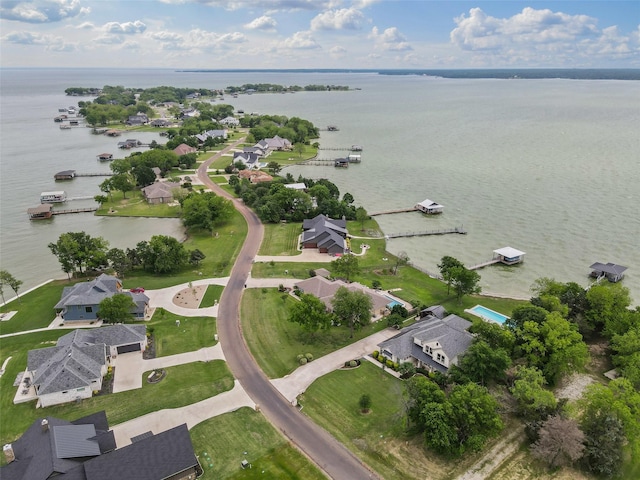 drone / aerial view featuring a water view