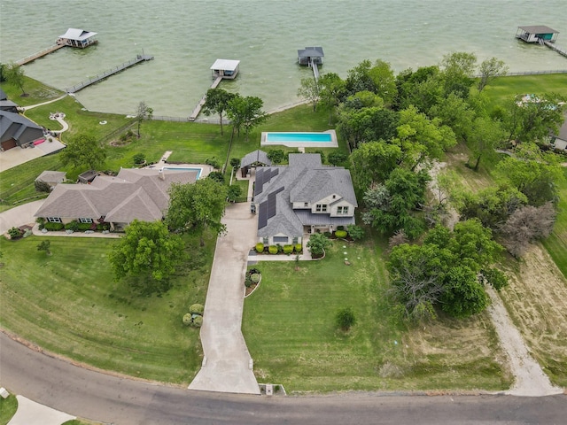 aerial view featuring a water view