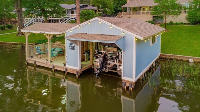 552 E Hideaway Ln, Hideaway, TX 75771 - dock area featuring a yard, boat lift, and a deck with water view