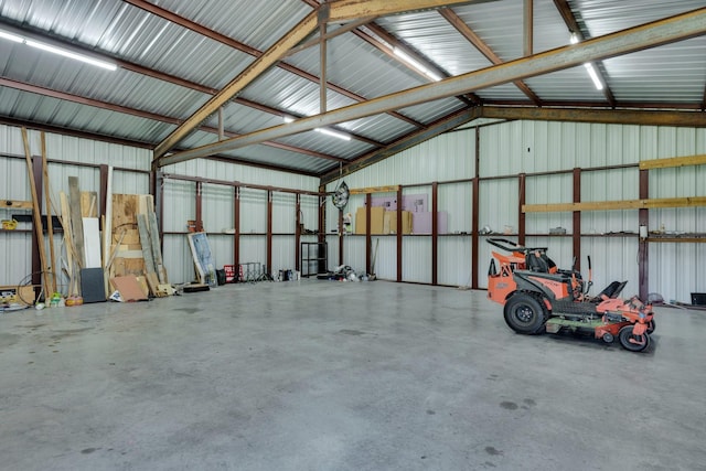 garage with metal wall