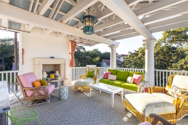13230 Miller Rd, Azle, TX 76020 - view of patio / terrace with an outdoor living space with a fireplace