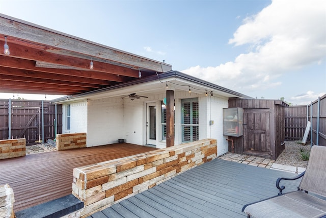 4045 Sun King Ln, Frisco, TX 75033 - wooden terrace featuring a ceiling fan and a fenced backyard