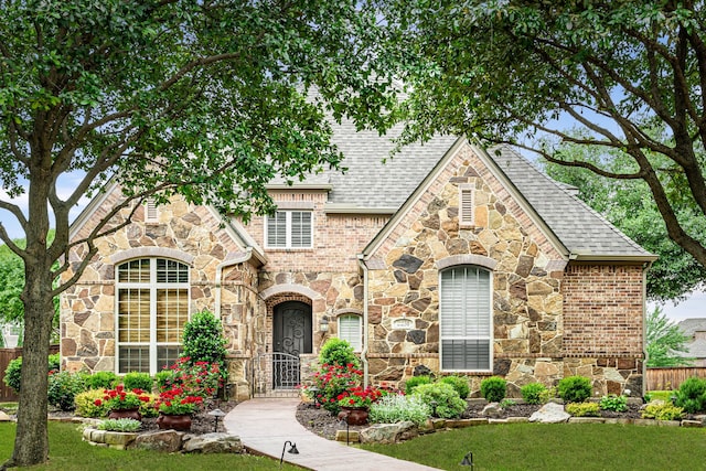 2231 Morning Dew Ct, Allen, TX 75013 - tudor house with stone siding and roof with shingles