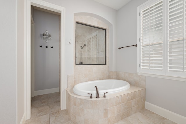 2231 Morning Dew Ct, Allen, TX 75013 - full bath with a bath, baseboards, tile patterned floors, and a tile shower