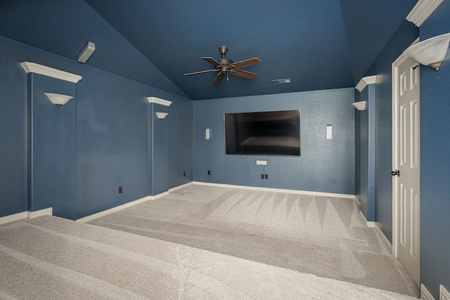 2231 Morning Dew Ct, Allen, TX 75013 - carpeted cinema room with lofted ceiling, ceiling fan, and baseboards