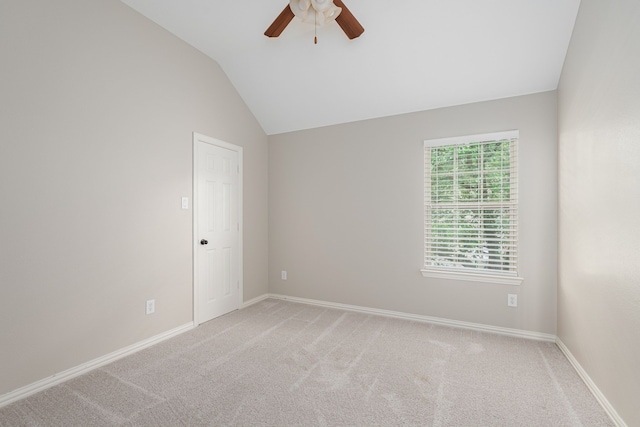 2231 Morning Dew Ct, Allen, TX 75013 - unfurnished room featuring a ceiling fan, light carpet, lofted ceiling, and baseboards