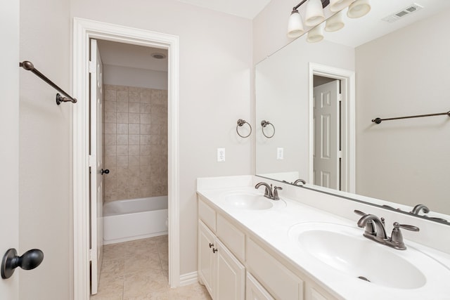 2231 Morning Dew Ct, Allen, TX 75013 - bathroom with double vanity, bathtub / shower combination, and tile patterned floors
