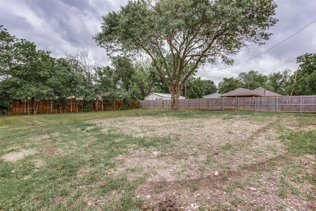 view of yard with a fenced backyard