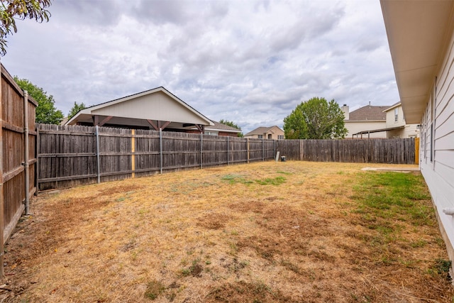 view of yard with a fenced backyard