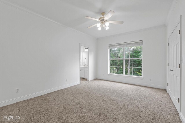 10535 Longfellow Trce, Shreveport, LA 71106 - unfurnished bedroom with crown molding, baseboards, light colored carpet, and ensuite bath