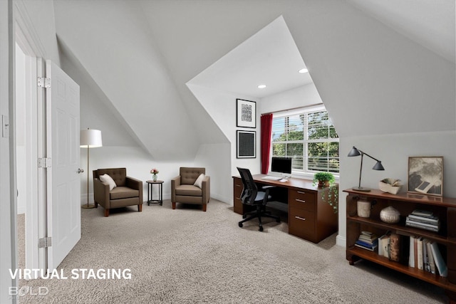 10535 Longfellow Trce, Shreveport, LA 71106 - carpeted office featuring vaulted ceiling, baseboards, and recessed lighting