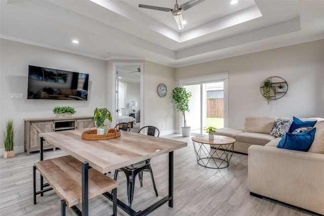 interior space featuring a ceiling fan, recessed lighting, and light wood-type flooring
