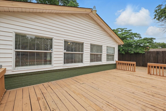 wooden terrace featuring fence