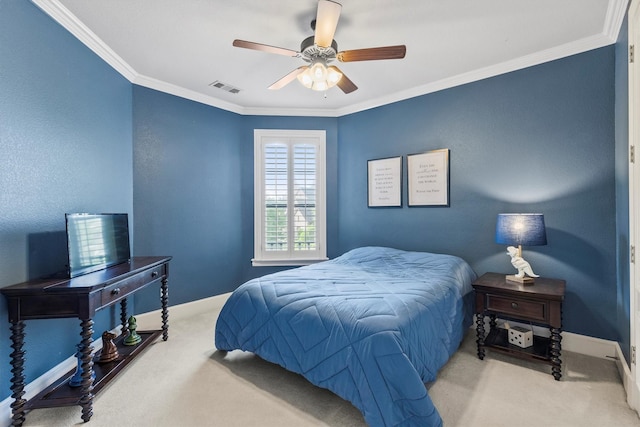 1304 Regency Ct, Southlake, TX 76092 - bedroom with carpet flooring, baseboards, crown molding, and a ceiling fan