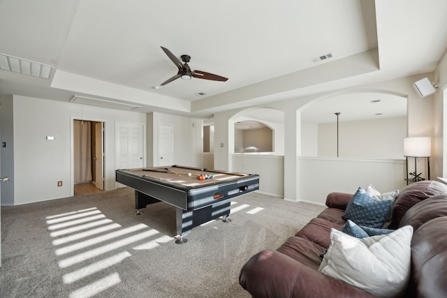 playroom featuring attic access, visible vents, and carpet