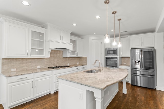 2026 Grassland Dr, Allen, TX 75013 - kitchen with a sink, white cabinetry, appliances with stainless steel finishes, and glass insert cabinets