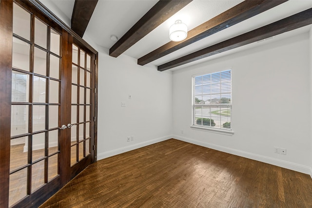 2026 Grassland Dr, Allen, TX 75013 - empty room with baseboards, beam ceiling, french doors, and wood finished floors