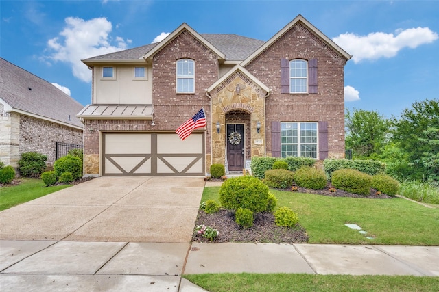 1821 Beacon Beach Way, Wylie, TX 75098 - traditional home featuring driveway, brick siding, a front yard, a garage, and stone siding