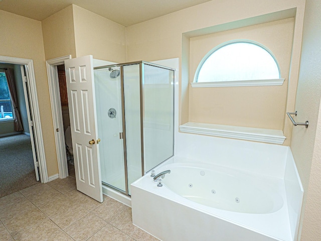 5320 Alta Loma Dr, Fort Worth, TX 76244 - full bathroom with a stall shower, a tub with jets, and tile patterned flooring