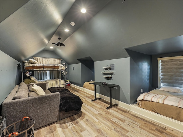 1018 Chaparrel Ln, Graford, TX 76449 - bedroom featuring wood finished floors, lofted ceiling, baseboards, and recessed lighting