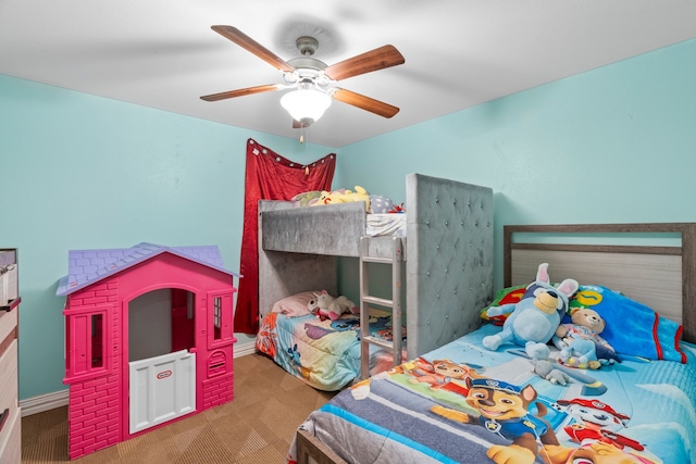bedroom with carpet floors and ceiling fan