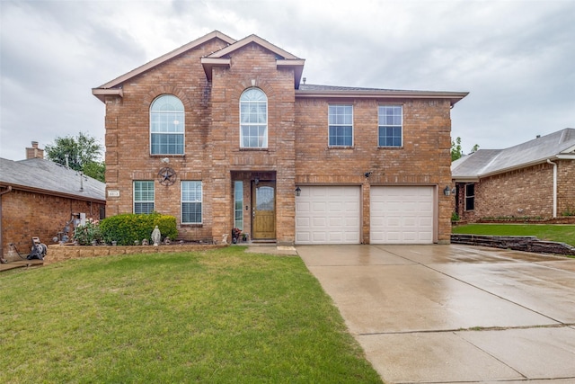 9813 Jericho Ln, Fort Worth, TX 76108 - traditional-style home with driveway, an attached garage, a front yard, and brick siding