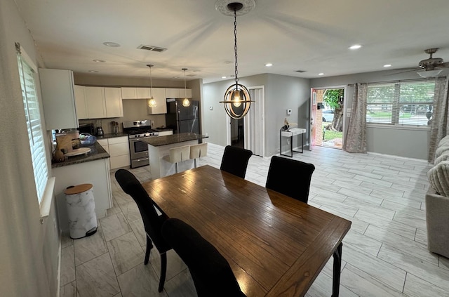 1617 Tyson St, Blue Mound, TX 76131 - dining space with ceiling fan, recessed lighting, and visible vents