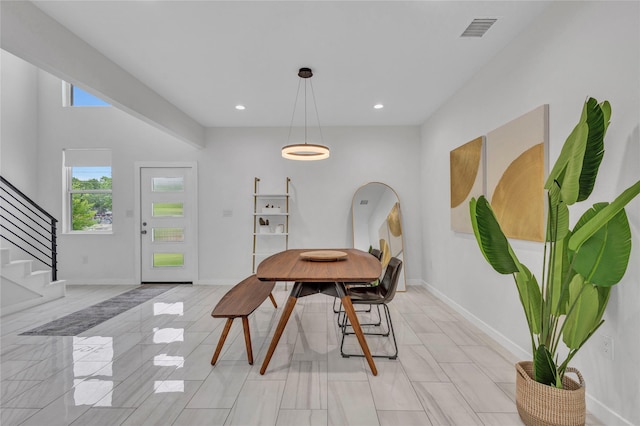 1619 Homeland St, Dallas, TX 75212 - dining area with stairway, baseboards, recessed lighting, and visible vents