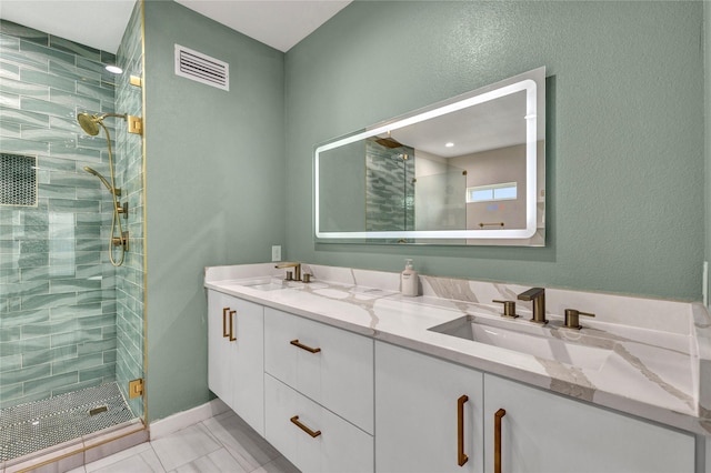 1619 Homeland St, Dallas, TX 75212 - full bathroom featuring a stall shower, double vanity, a sink, and visible vents