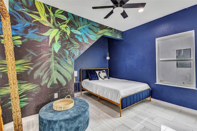 1619 Homeland St, Dallas, TX 75212 - bedroom with baseboards, recessed lighting, and ceiling fan