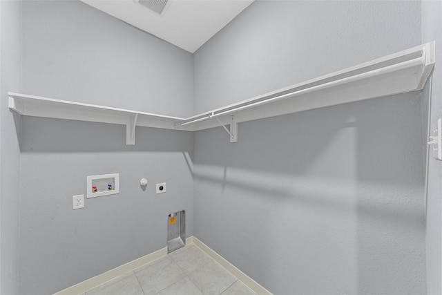 washroom featuring gas dryer hookup, hookup for an electric dryer, laundry area, washer hookup, and visible vents