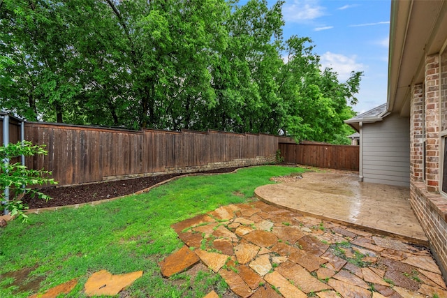view of yard featuring a patio and a fenced backyard