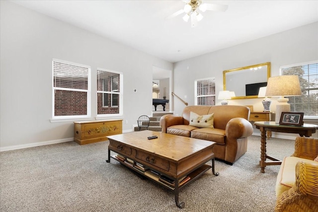 4460 Connemara Dr, Frisco, TX 75034 - living room featuring baseboards, carpet, and ceiling fan