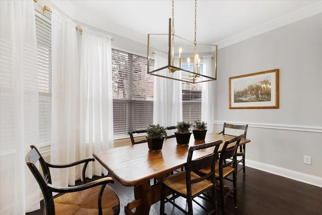 4460 Connemara Dr, Frisco, TX 75034 - dining space featuring baseboards, a chandelier, dark wood-style floors, and a wealth of natural light