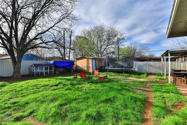 934 Burger St, Abilene, TX 79603 - view of yard with exterior structure, fence, an outbuilding, a trampoline, and a storage shed