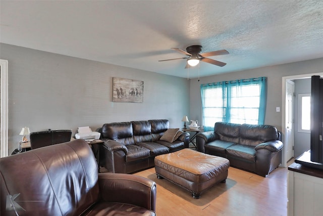934 Burger St, Abilene, TX 79603 - living room with plenty of natural light, a ceiling fan, light wood finished floors, and a textured ceiling