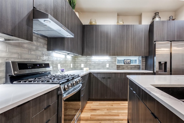 11955 Hoblitzelle Dr, Dallas, TX 75243 - kitchen with appliances with stainless steel finishes, under cabinet range hood, modern cabinets, and light wood-style flooring