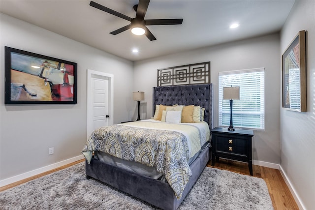 11955 Hoblitzelle Dr, Dallas, TX 75243 - bedroom with wood finished floors, baseboards, recessed lighting, and ceiling fan