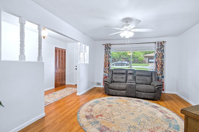 1730 W Hull St, Denison, TX 75020 - sitting room with baseboards, a ceiling fan, wood finished floors, and visible vents